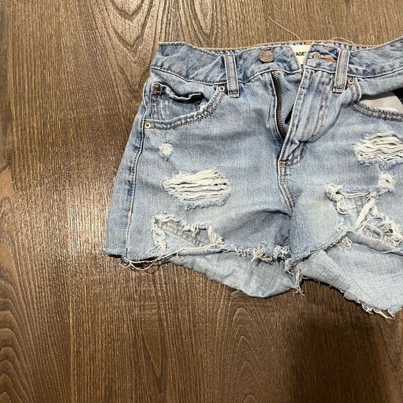 Garage Midi Jean Shorts Light Wash Distressed Raw Hem Size 1 - Picture 3 of 9